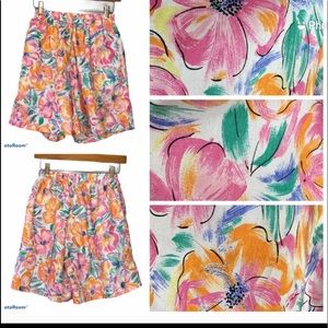 Vintage 80's Bright Floral High Waist Silky Short